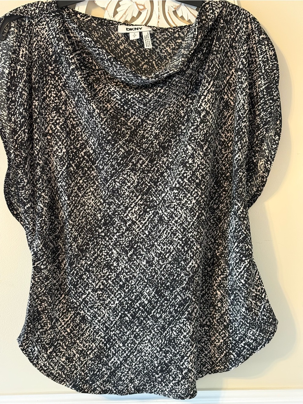 DKNY Black and White Cowl Neck Printed Blouse